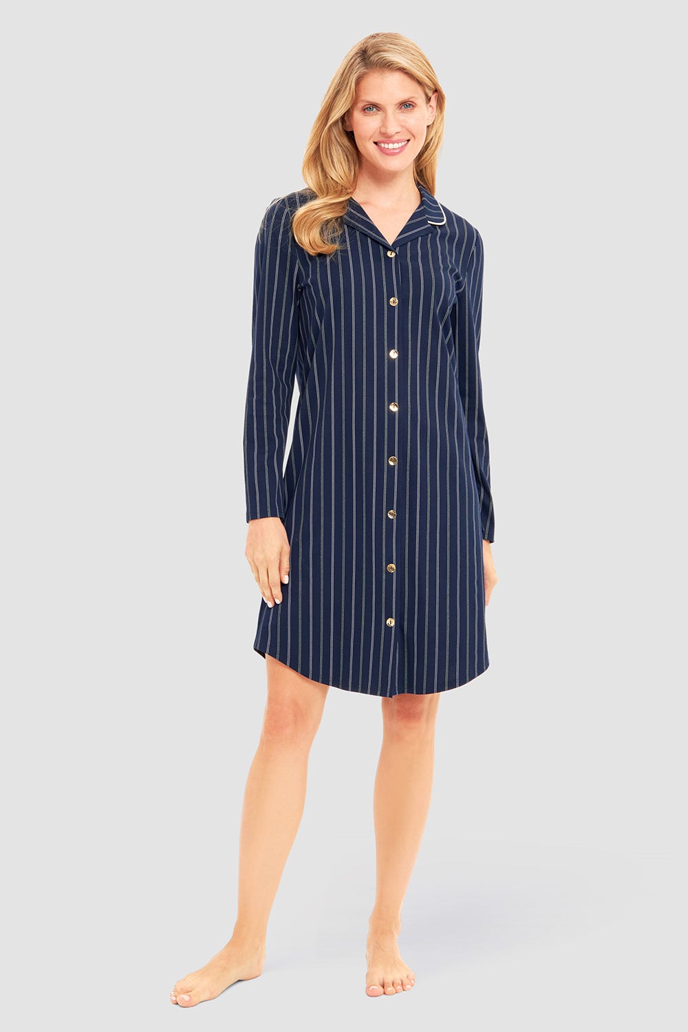 r-sch-be-happy-nachthemd-knielang-blau-langarm-knopfleiste image 1