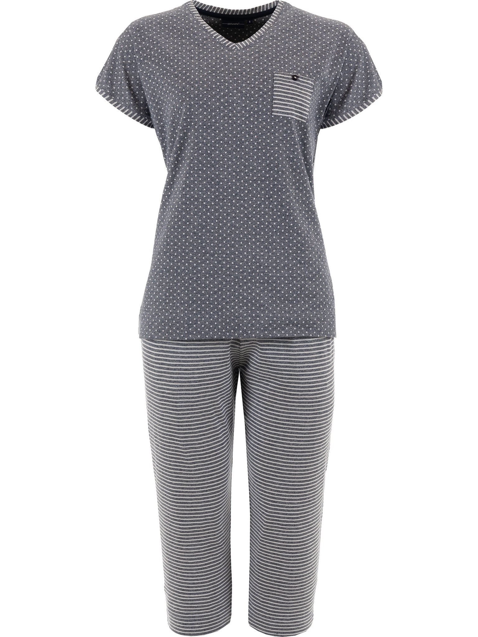 pastunette-pyjama-damen-blau-kurzarm-3-4-hose-baumwolle image 1