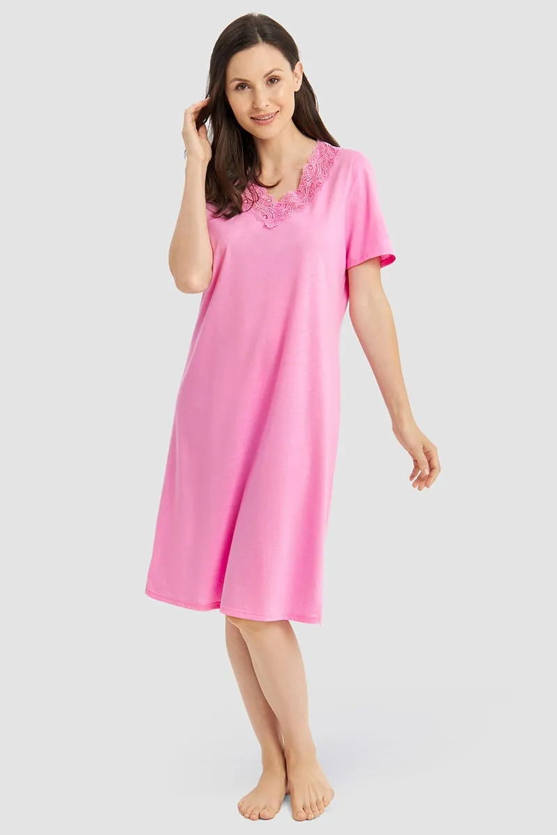 r-sch-be-happy-nachthemd-knielang-rosa-v-ausschnitt-spitze image 1