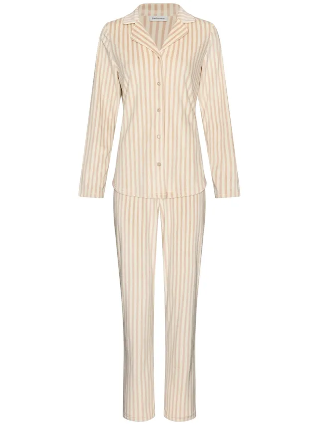 pastunette-softness-pyjama-beige-streifen-velours-fleece image 1