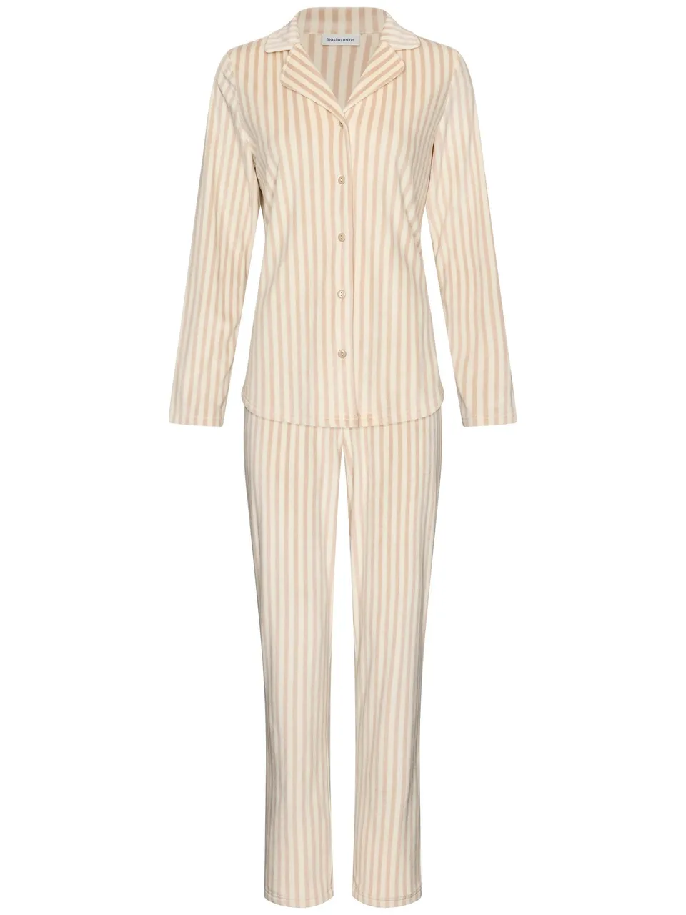 pastunette-softness-pyjama-beige-streifen-velours-fleece image 1
