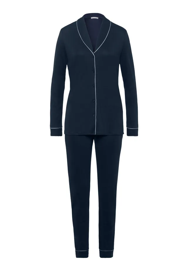hanro-natural-comfort-pyjama-lang-deep-navy-tencel image 1