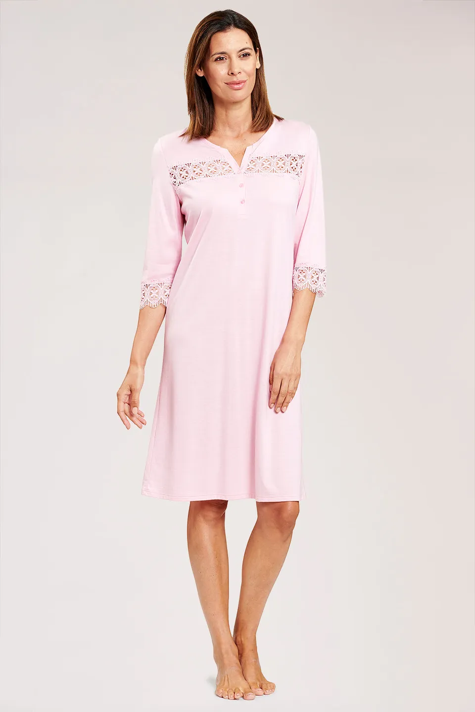 r-sch-be-happy-nachthemd-3-4-arm-rosa-mit-spitze image 1