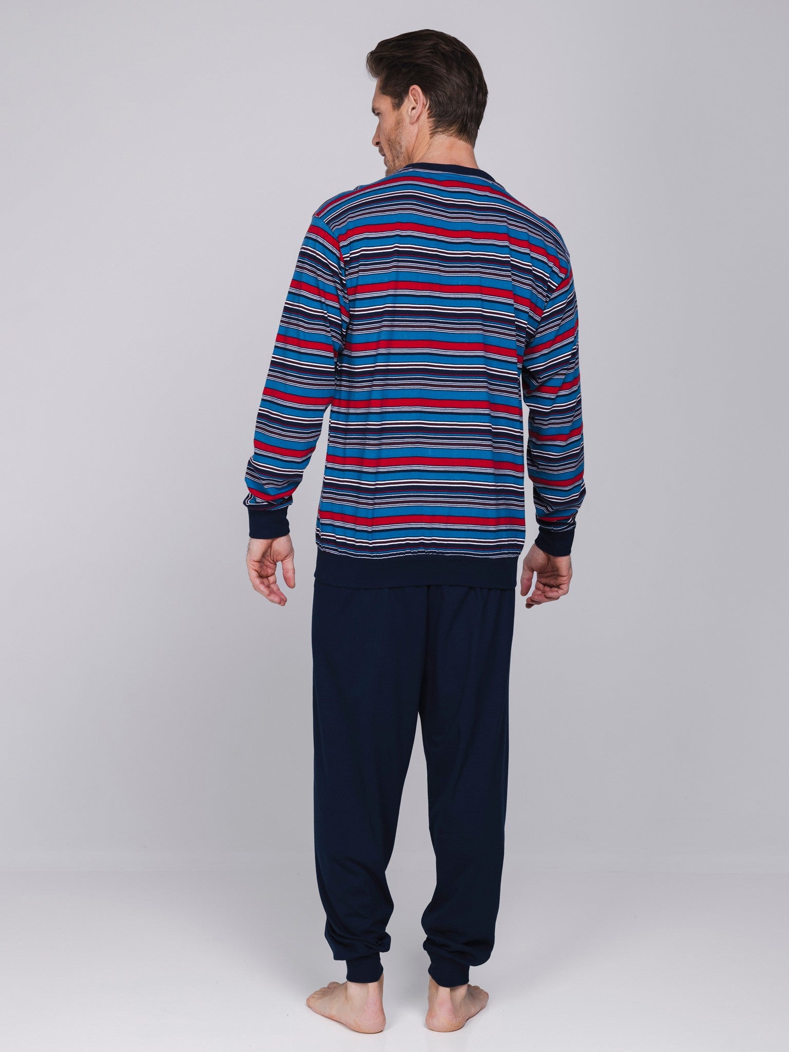 robson-stripes-herren-pyjama-dunkelblau-baumwolle-streifen image 2