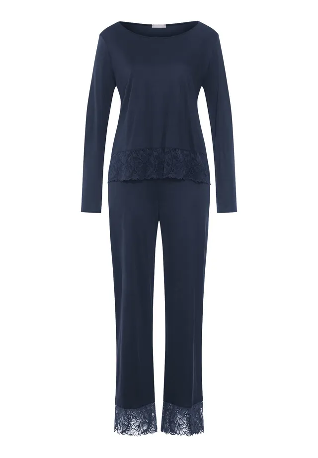 hanro-azelia-pyjama-lang-deep-navy-micromodal-spitze image 1
