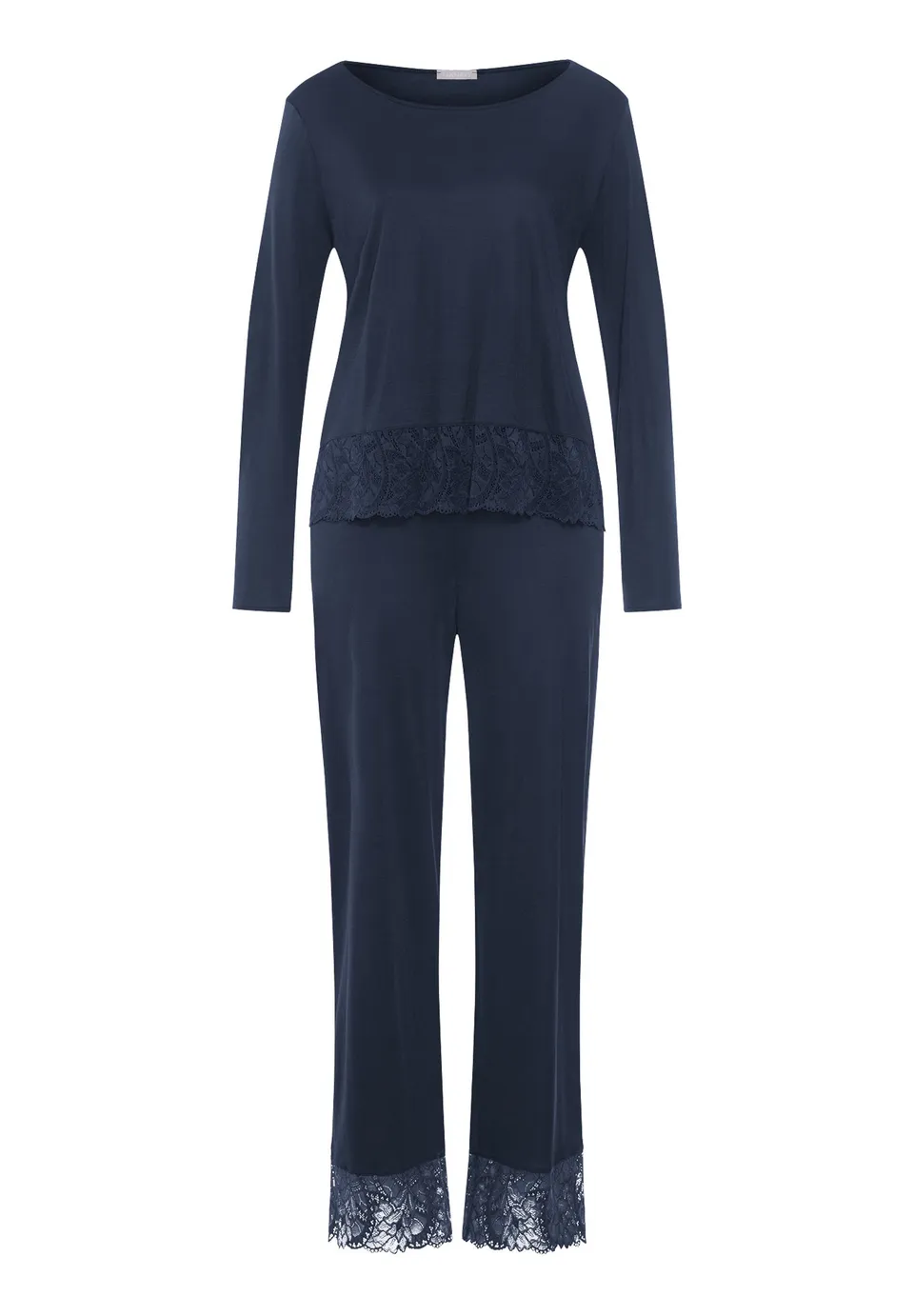 hanro-azelia-pyjama-lang-deep-navy-micromodal-spitze image 1