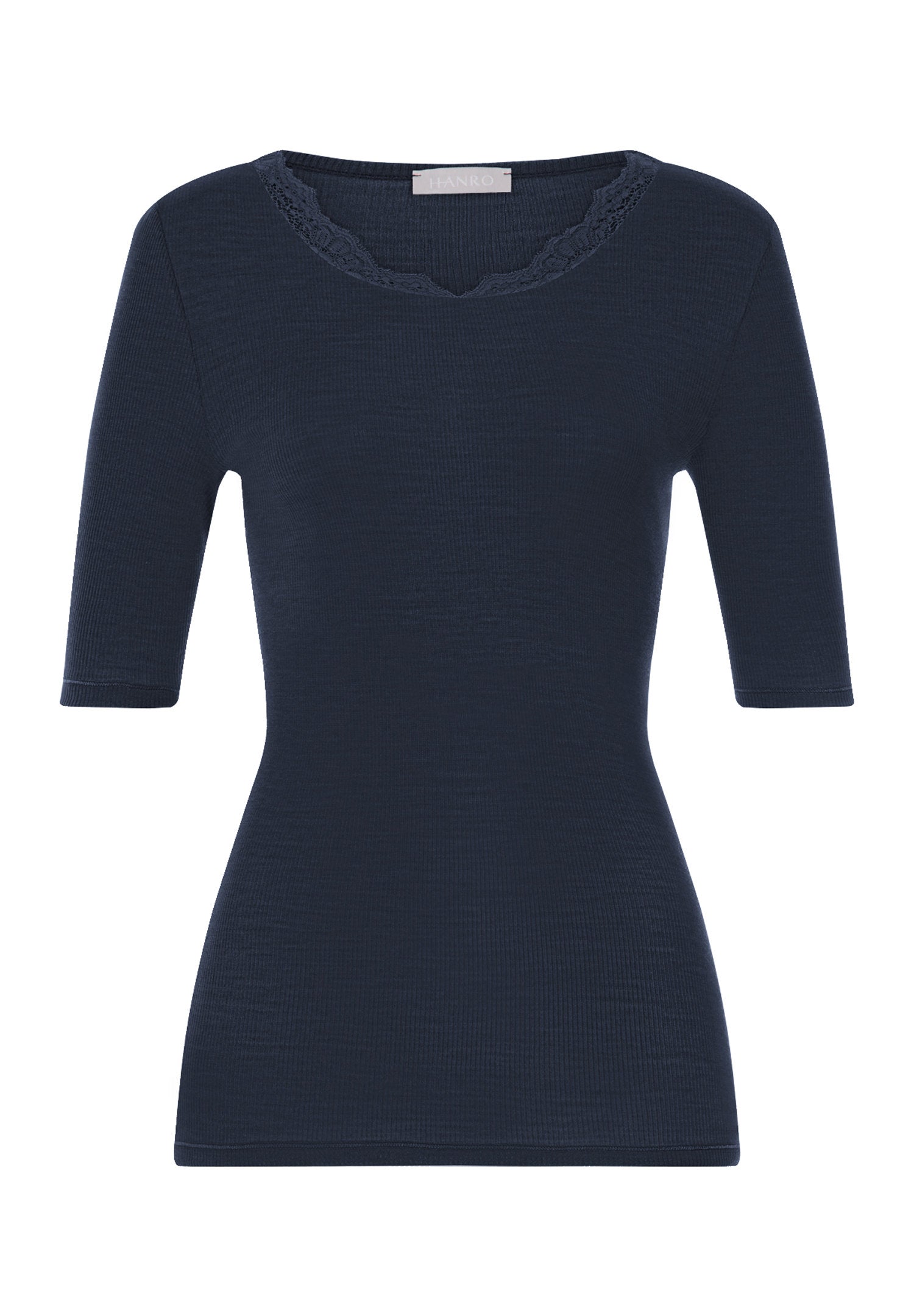 hanro-woolen-lace-kurzarmshirt-damen-deep-navy-merinowolle image 1