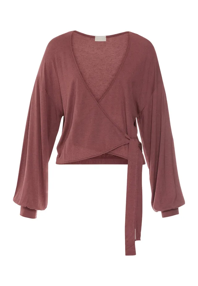 hanro-natural-wear-wickelshirt-langarm-apple-butter image 1