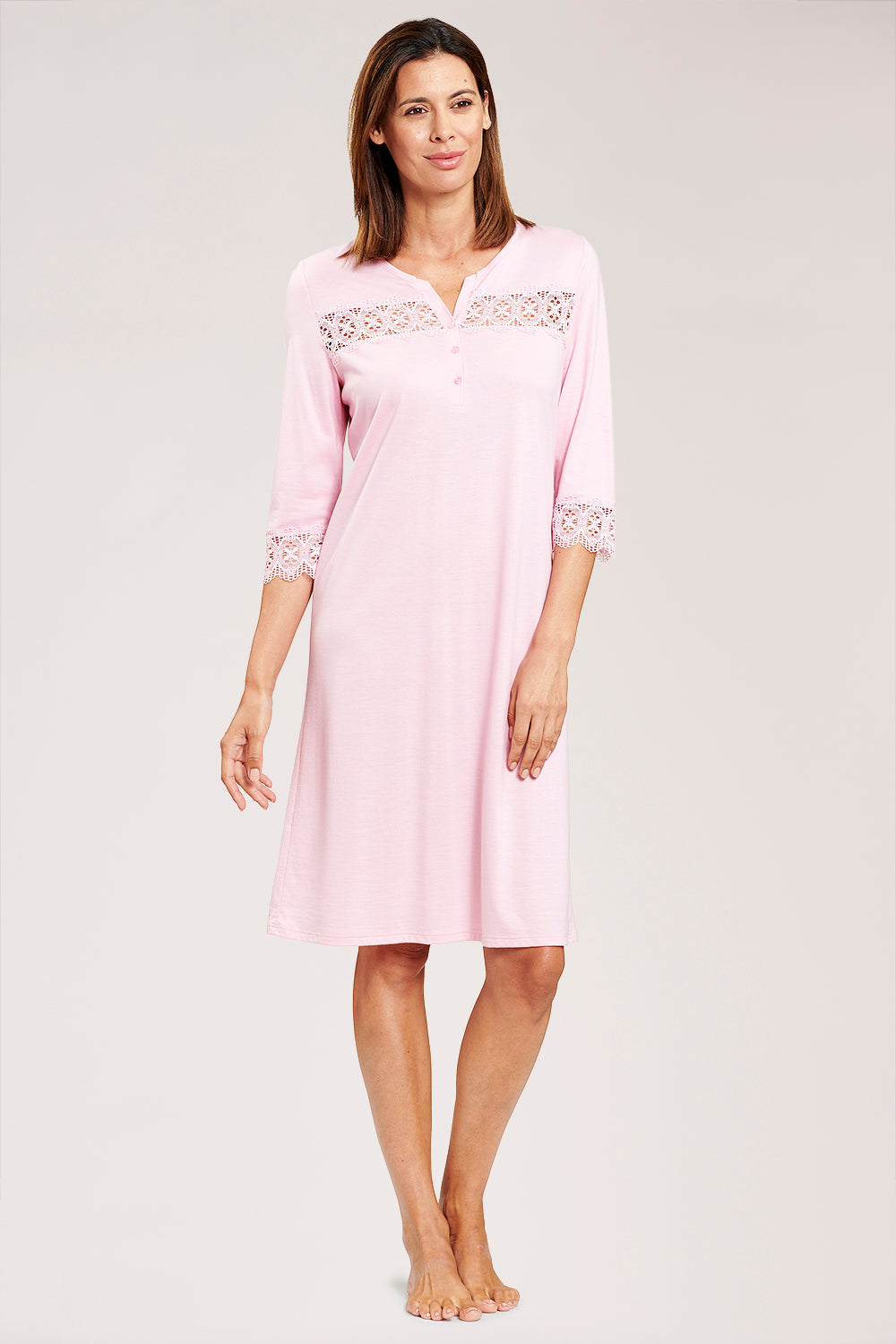 r-sch-be-happy-nachthemd-3-4-arm-rosa-mit-spitze image 1