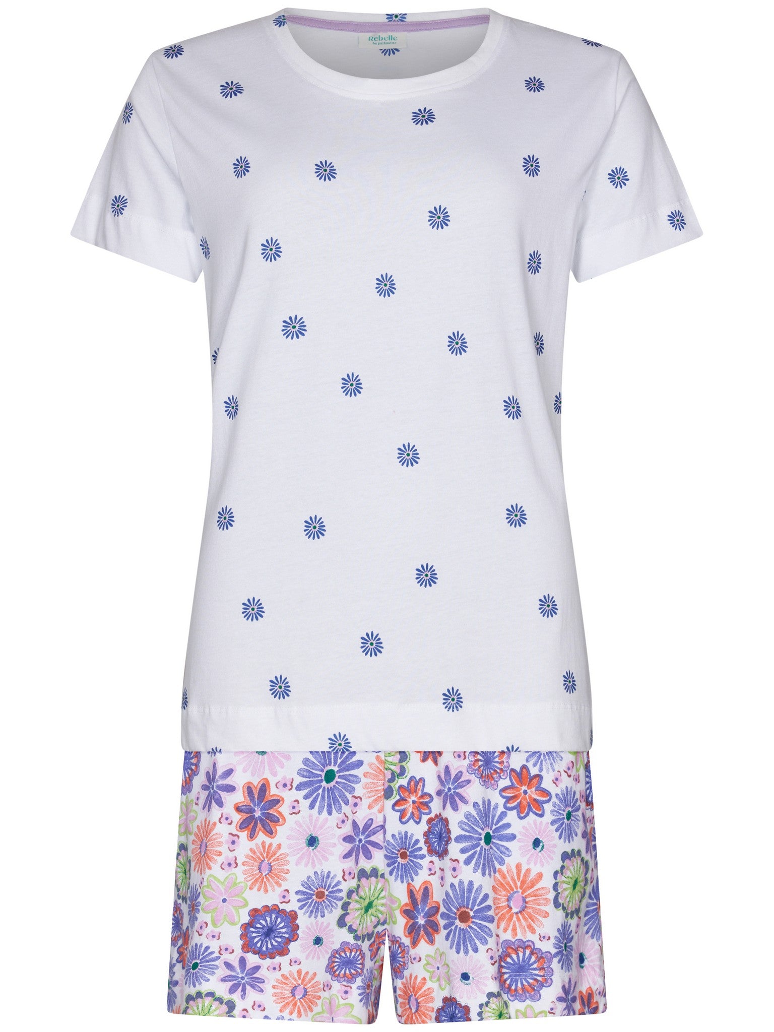 myrebelle-waterflower-shorty-pyjama-wei-bio-blumenprint image 1
