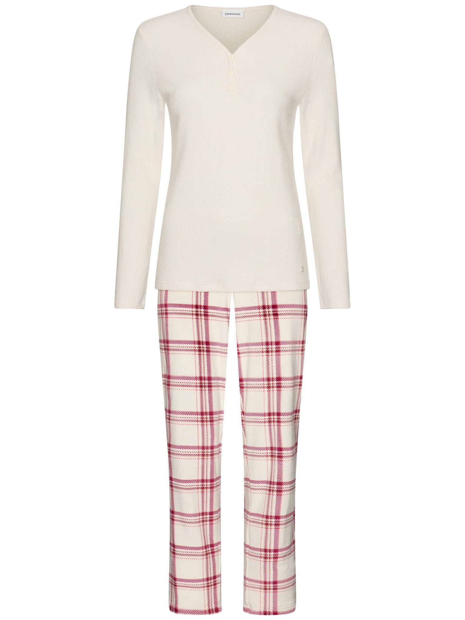pastunette-alpine-creme-pyjama-set-creme-rot-kariert-fleece image 2