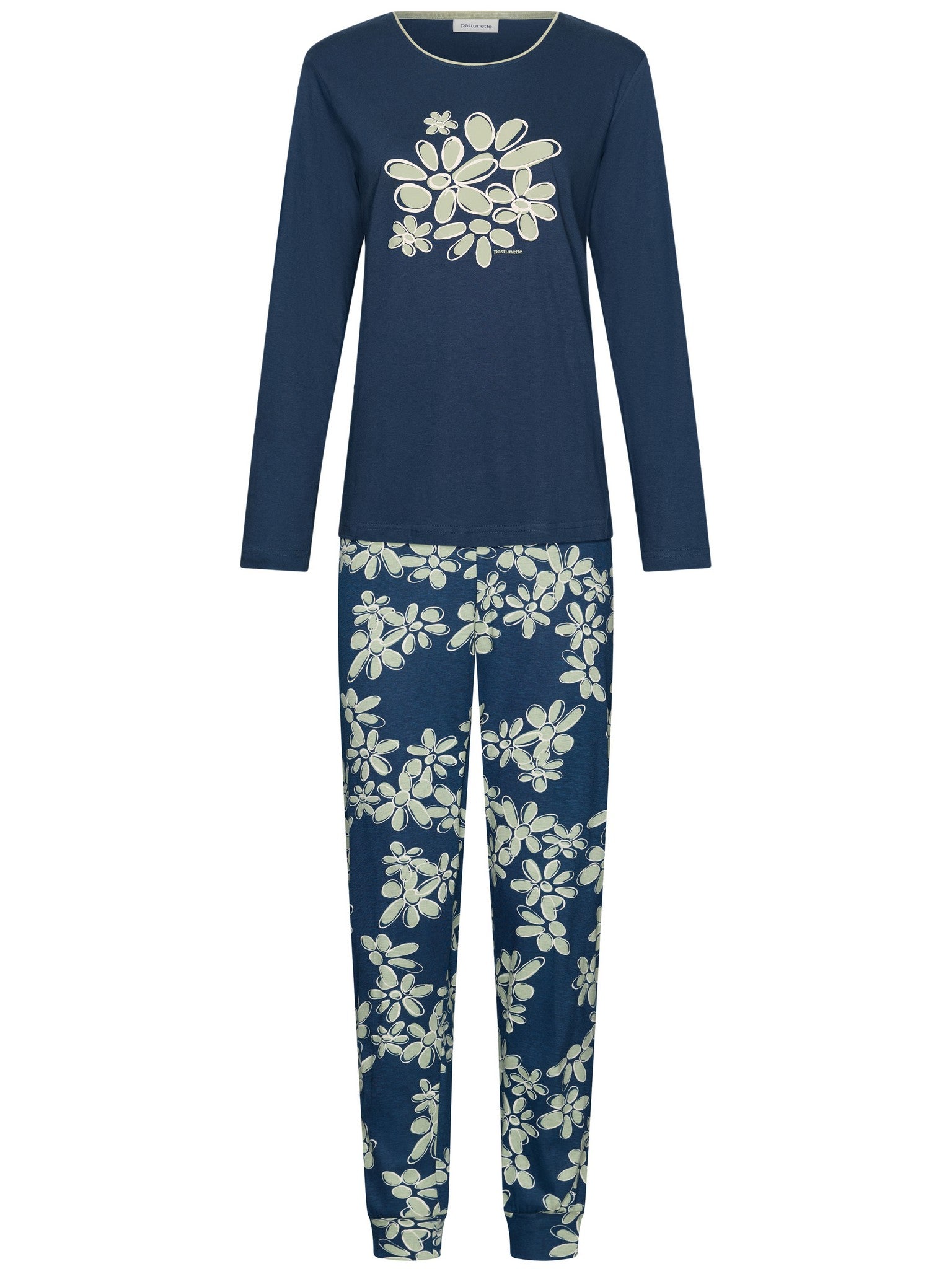 pastunette-nordic-bloom-pyjama-blau-bio-baumwolle image 2