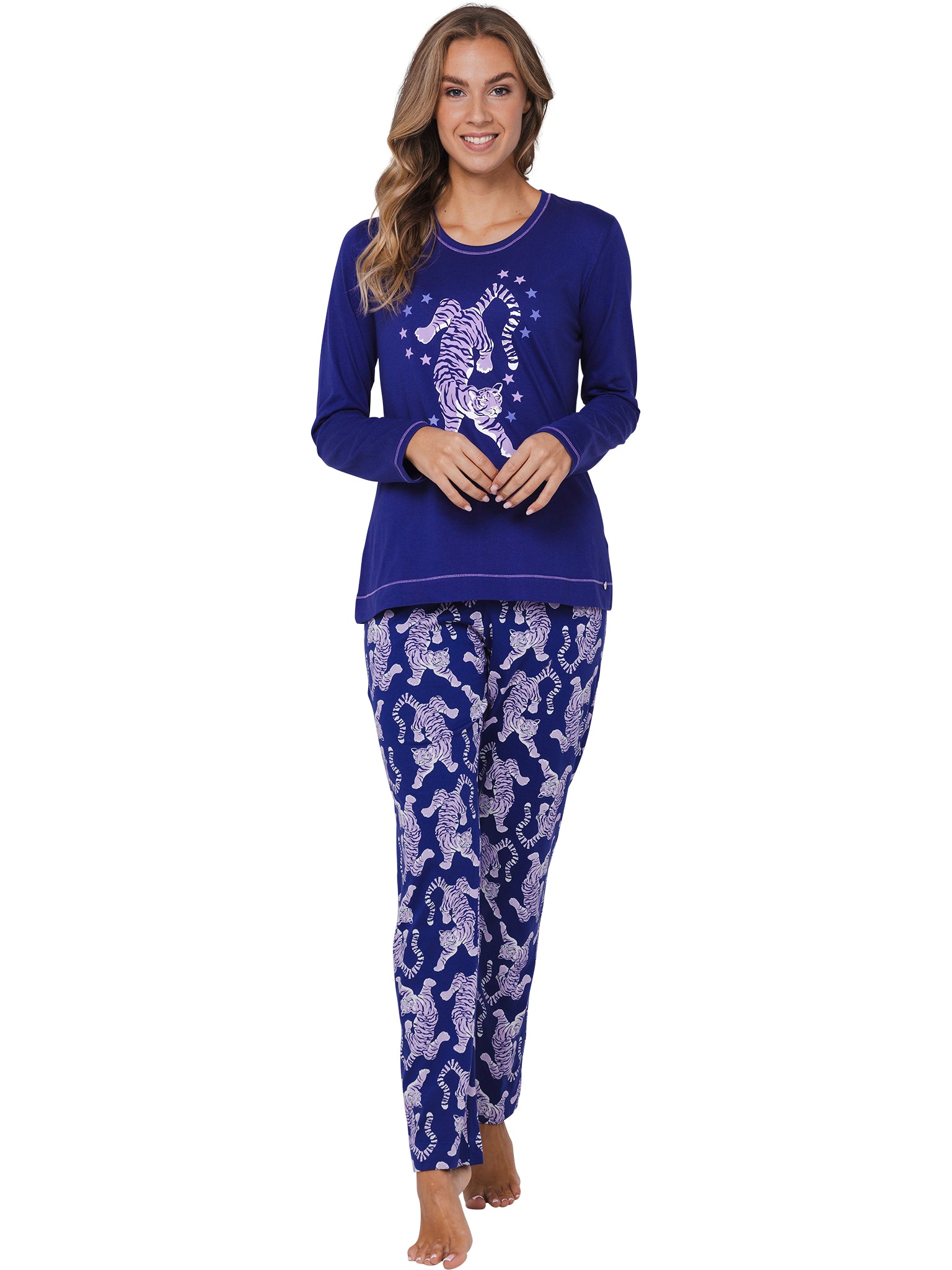 rebelle-tiger-star-pyjama-lila-bio-baumwolle image 3