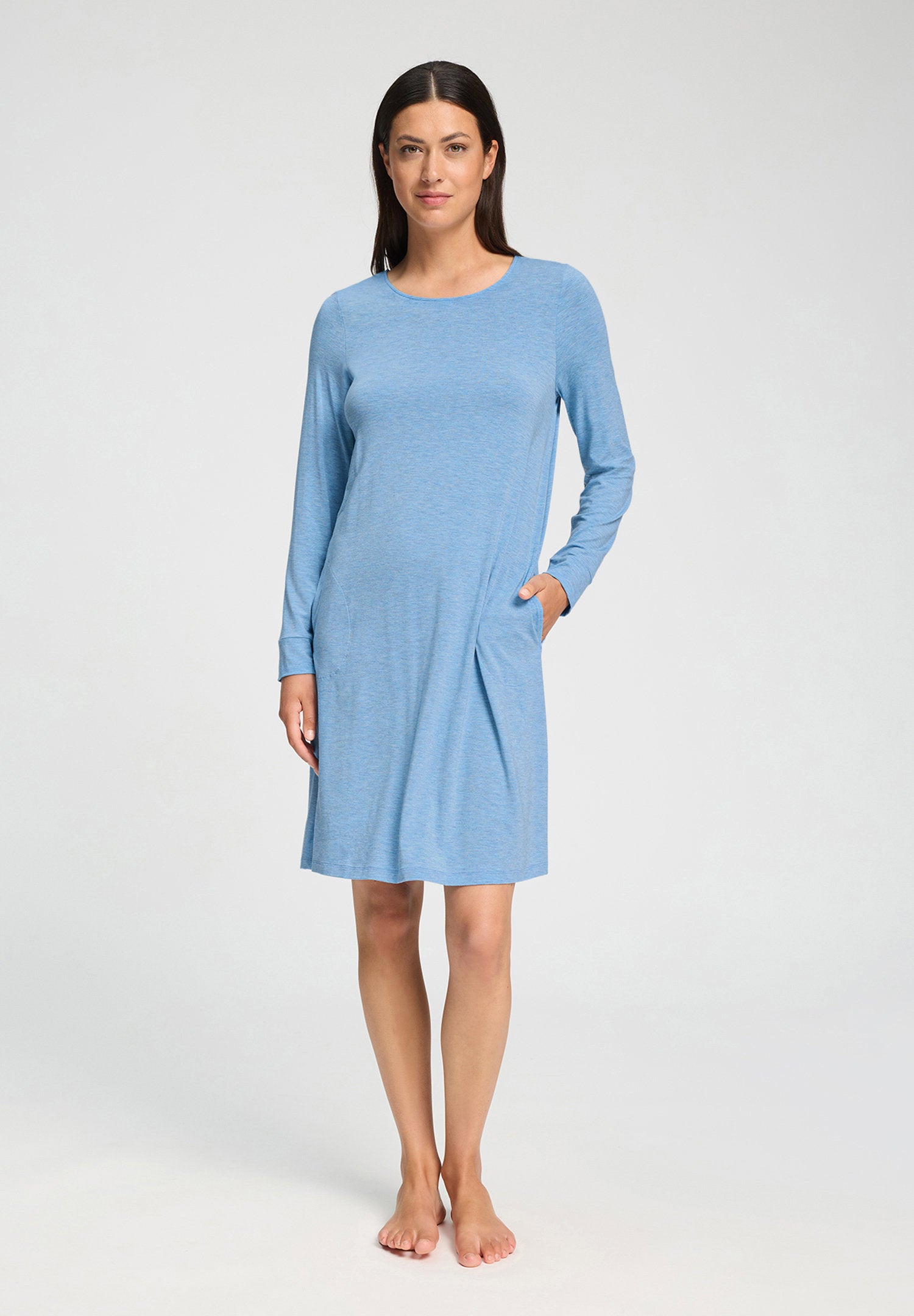 hanro-natural-elegance-nachthemd-langarm-bluebird-melange-100cm image 6