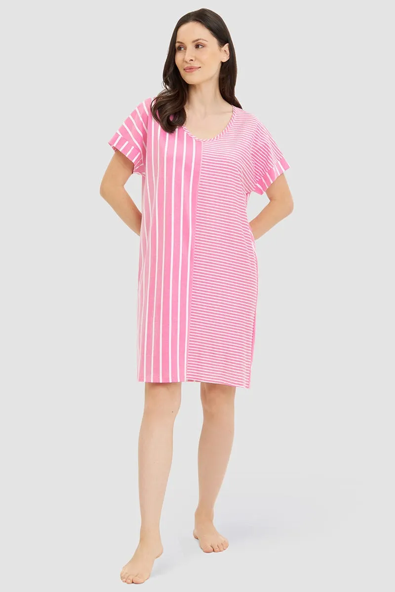 r-sch-be-happy-nachthemd-knielang-rosa-streifenmix-baumwolle image 1