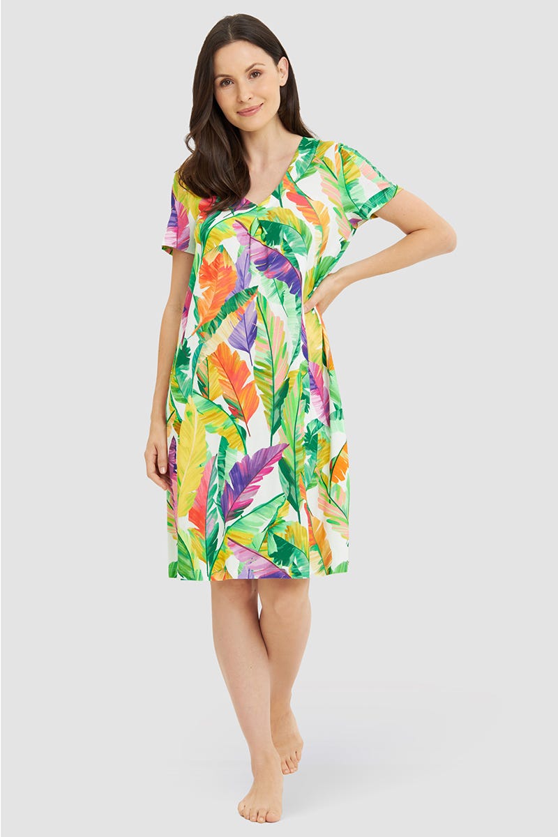 r-sch-be-happy-strandkleid-knielang-bl-tterdruck-kleid-gr-n-viskose image 1