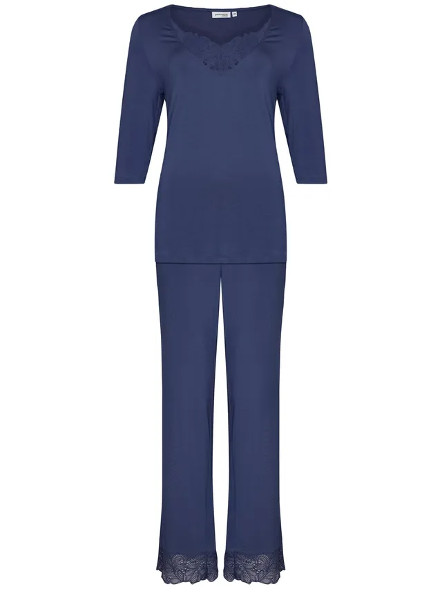 pastunette-premium-midnight-pyjama-blau-viskose-spitze image 1