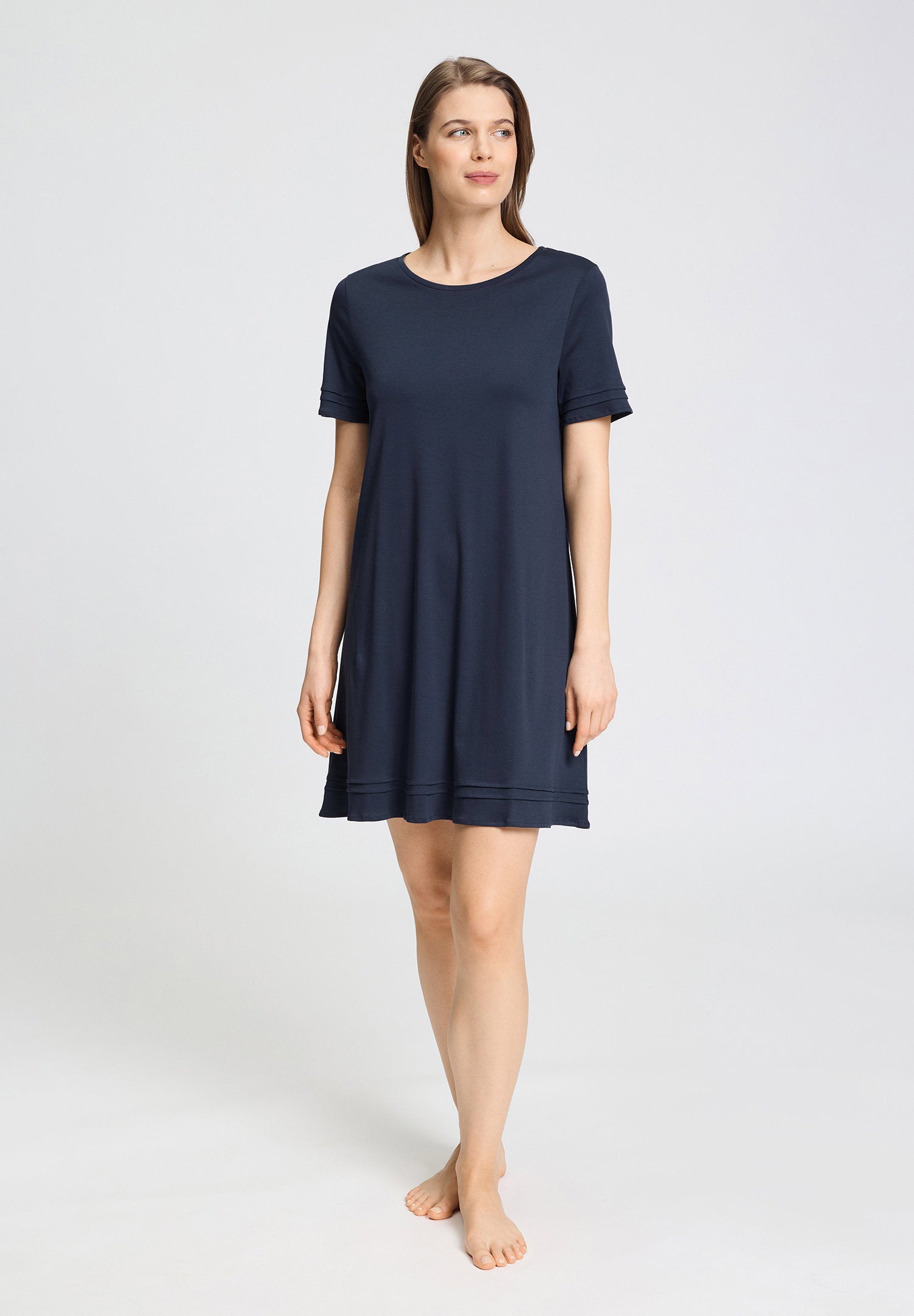 hanro-pilar-nachthemd-kurzarm-95cm-deep-navy-baumwolle image 2