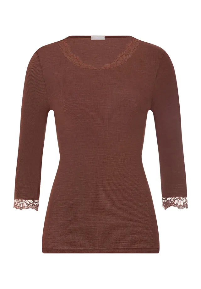 hanro-woolen-lace-shirt-3-4-arm-cinnamon-wolle-seide image 1