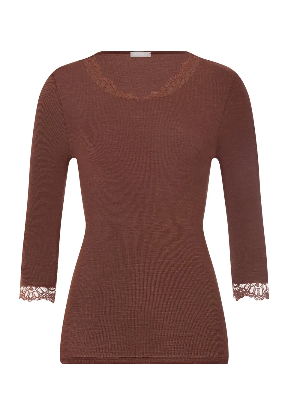 hanro-woolen-lace-shirt-3-4-arm-cinnamon-wolle-seide image 1
