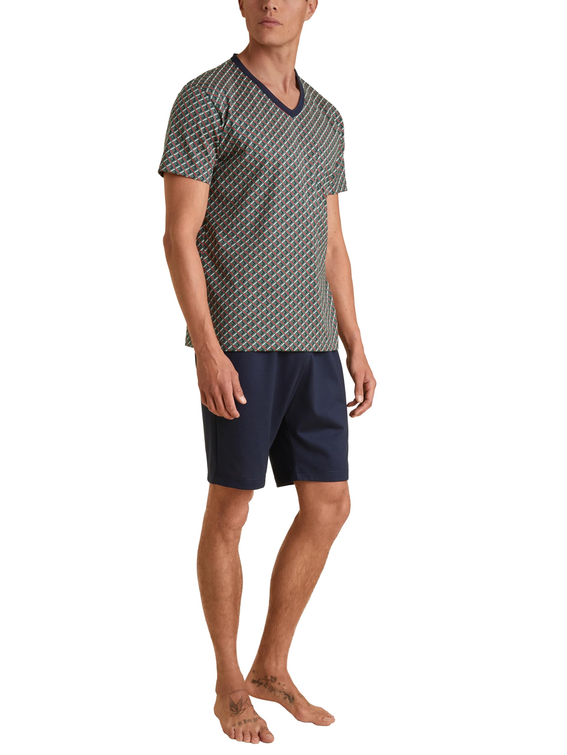 calida-relax-imprint-kurz-pyjama-herren-baumwolle-laurel-green image 6