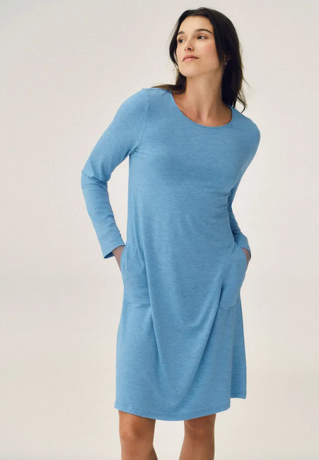 hanro-natural-elegance-nachthemd-langarm-bluebird-melange-100cm image 1