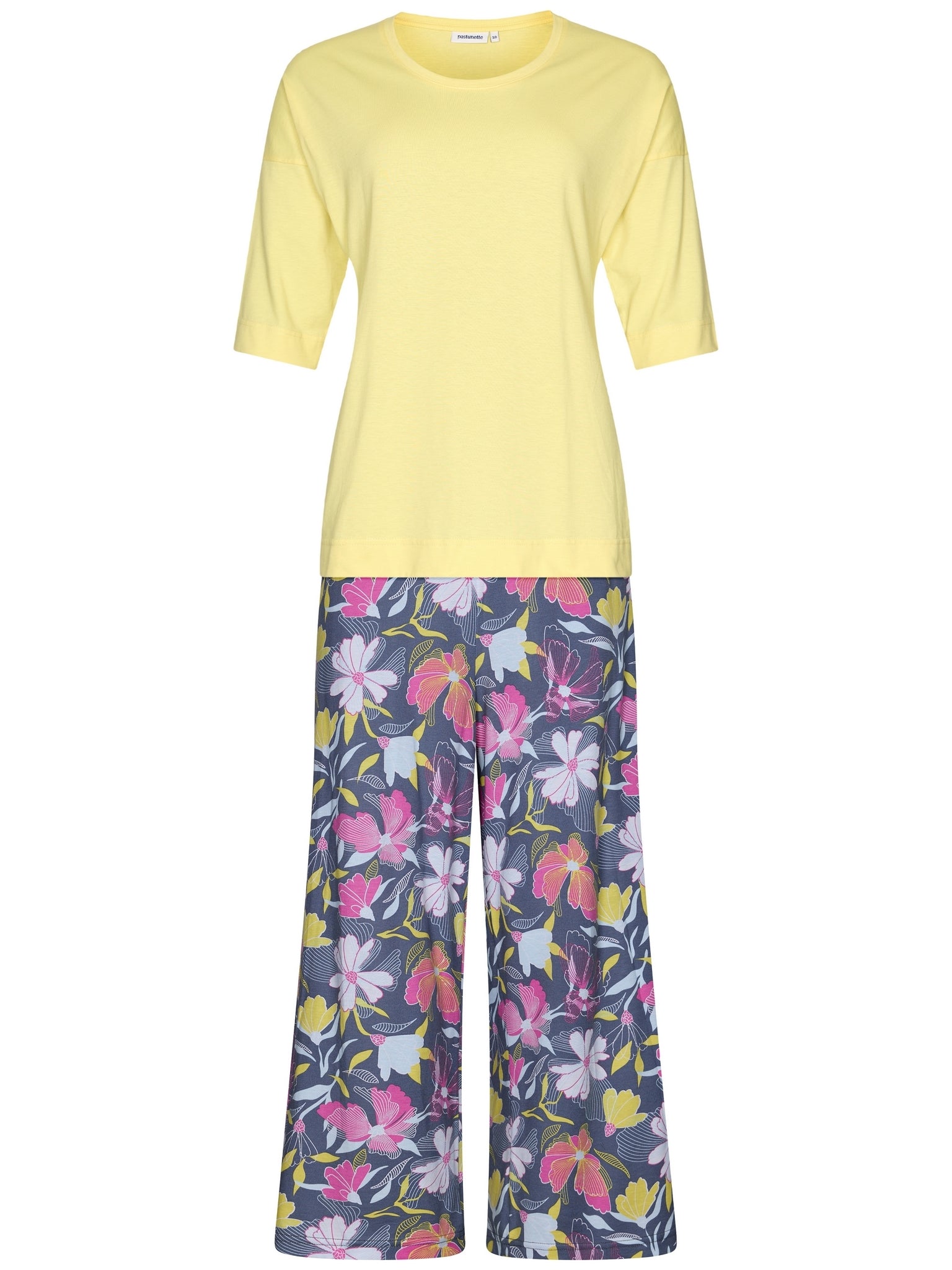pastunette-flowers-pyjama-gelb-baumwolle-3-4-mit-blumen image 1