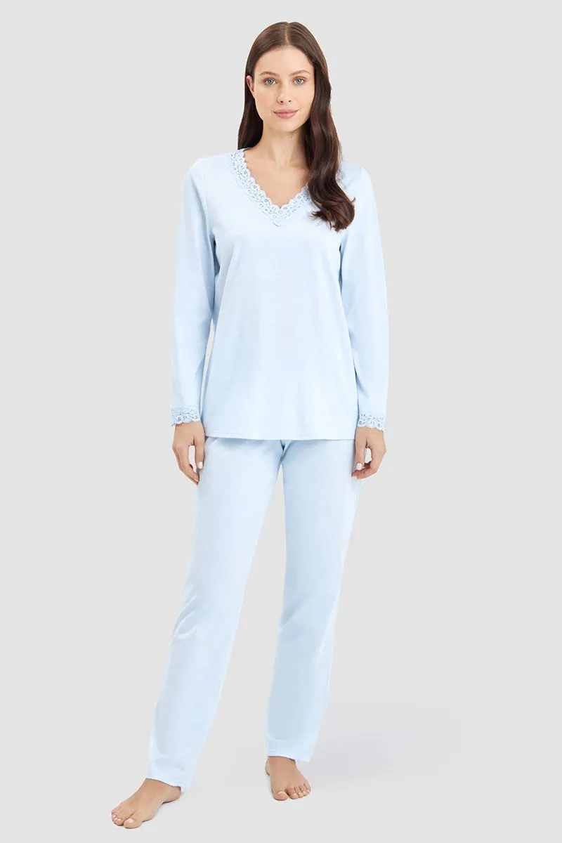 r-sch-be-happy-pyjama-lang-schlafanzug-blau-mit-spitze image 1