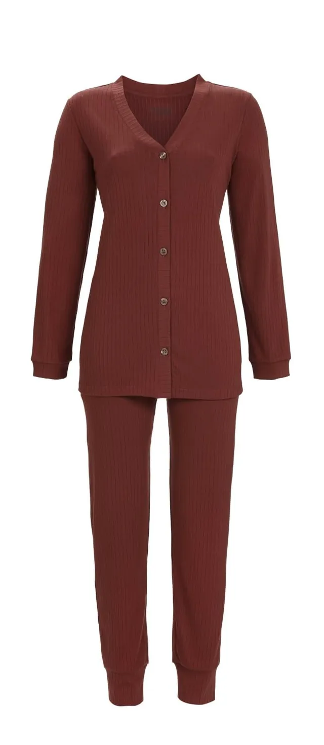ringella-pyjama-interlock-rippe-damen-schlafanzug-langarm-v-ausschnitt image 1