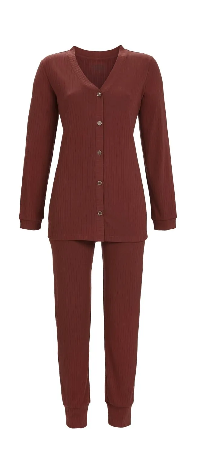 ringella-pyjama-interlock-rippe-damen-schlafanzug-langarm-v-ausschnitt image 1