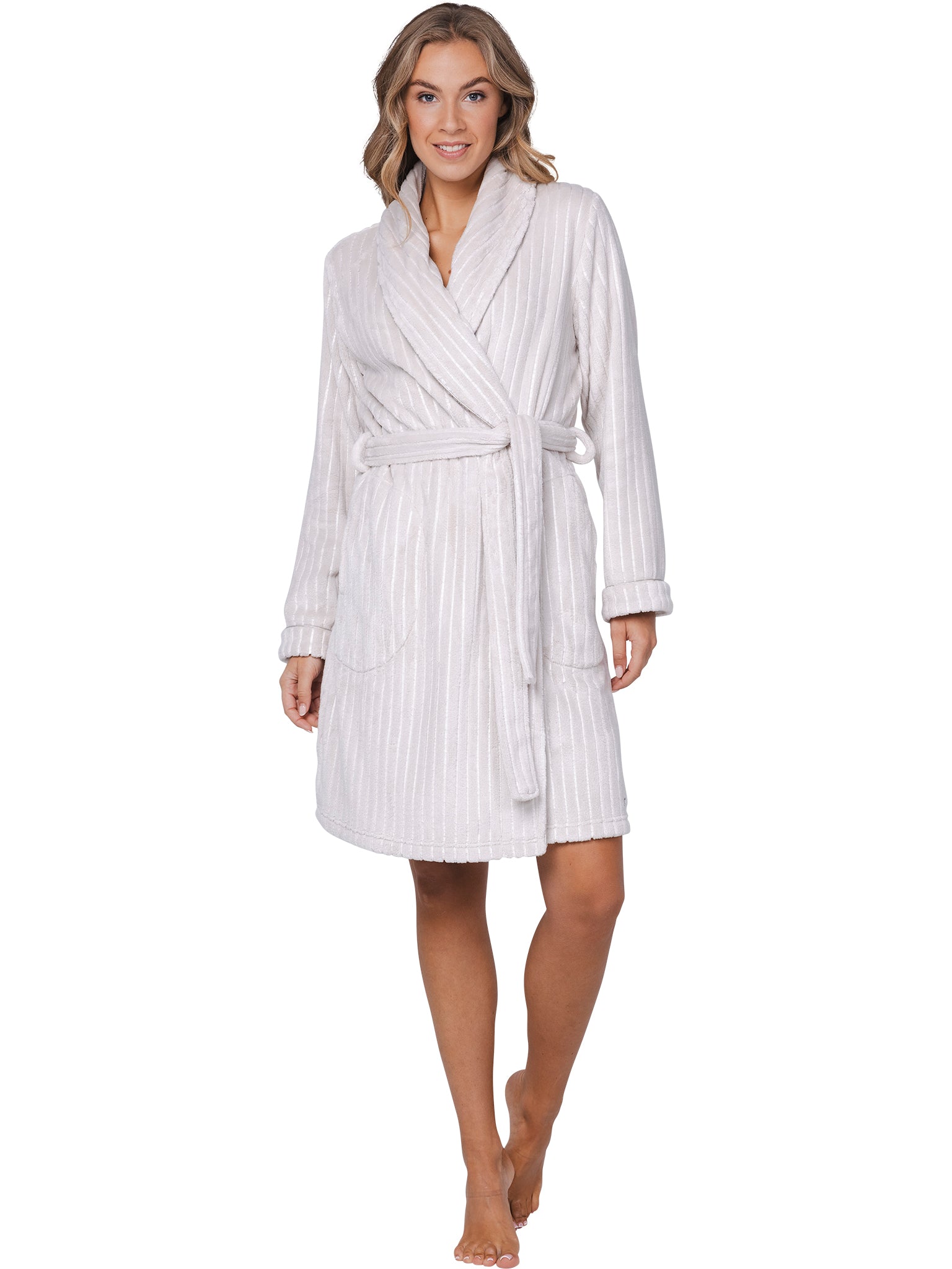 pastunette-premium-grace-bademantel-beige-gestreift-fleece image 3