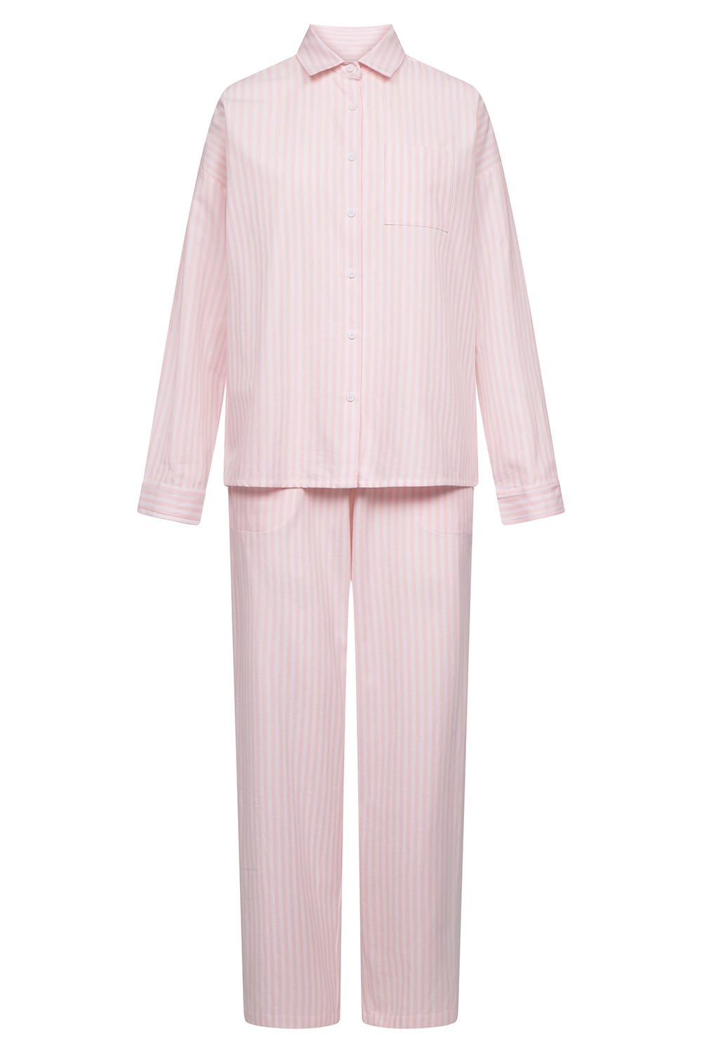 r-sch-be-happy-pyjama-lang-flanell-damen-rosa-streifen image 2