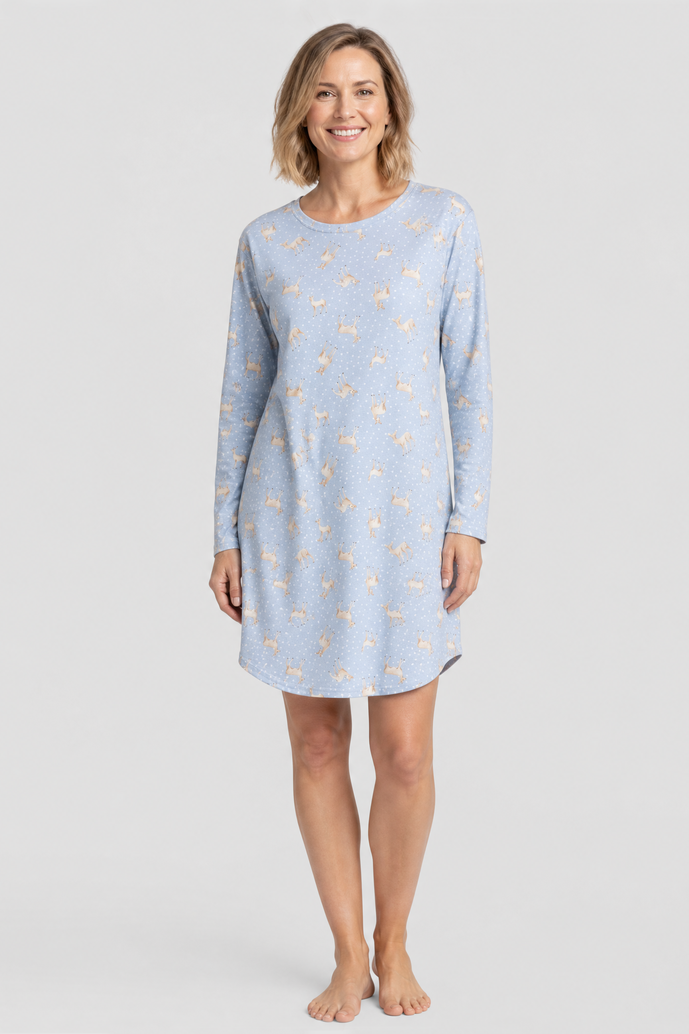 r-sch-be-happy-nachthemd-bambi-druck-blau-baumwolle-knielang image 1