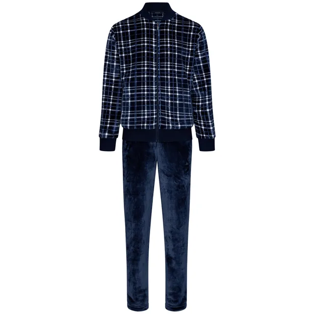 pastunette-twist-hausanzug-herren-fleece-blau-kariert image 1