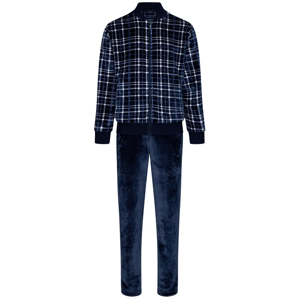 pastunette-twist-hausanzug-herren-fleece-blau-kariert image 1