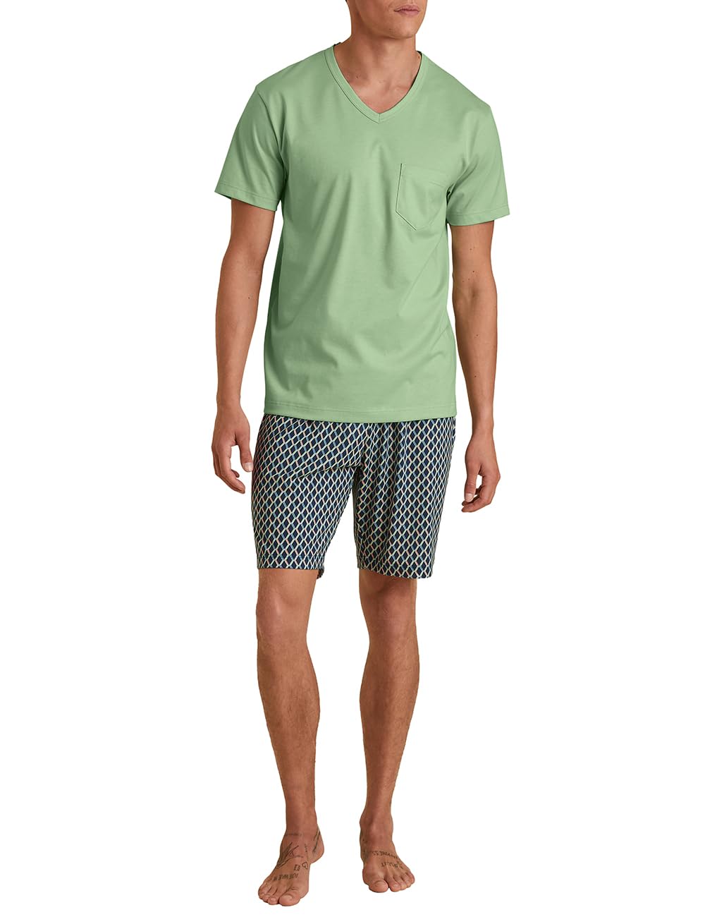 calida-relax-imprint-kurz-pyjama-herren-baumwolle-laurel-green image 7