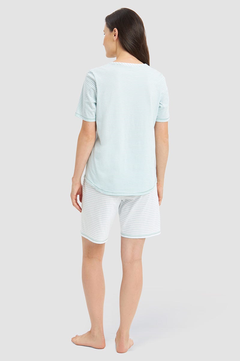 r-sch-be-happy-pyjama-kurz-damen-gr-n-ringeldruck-baumwolle image 3