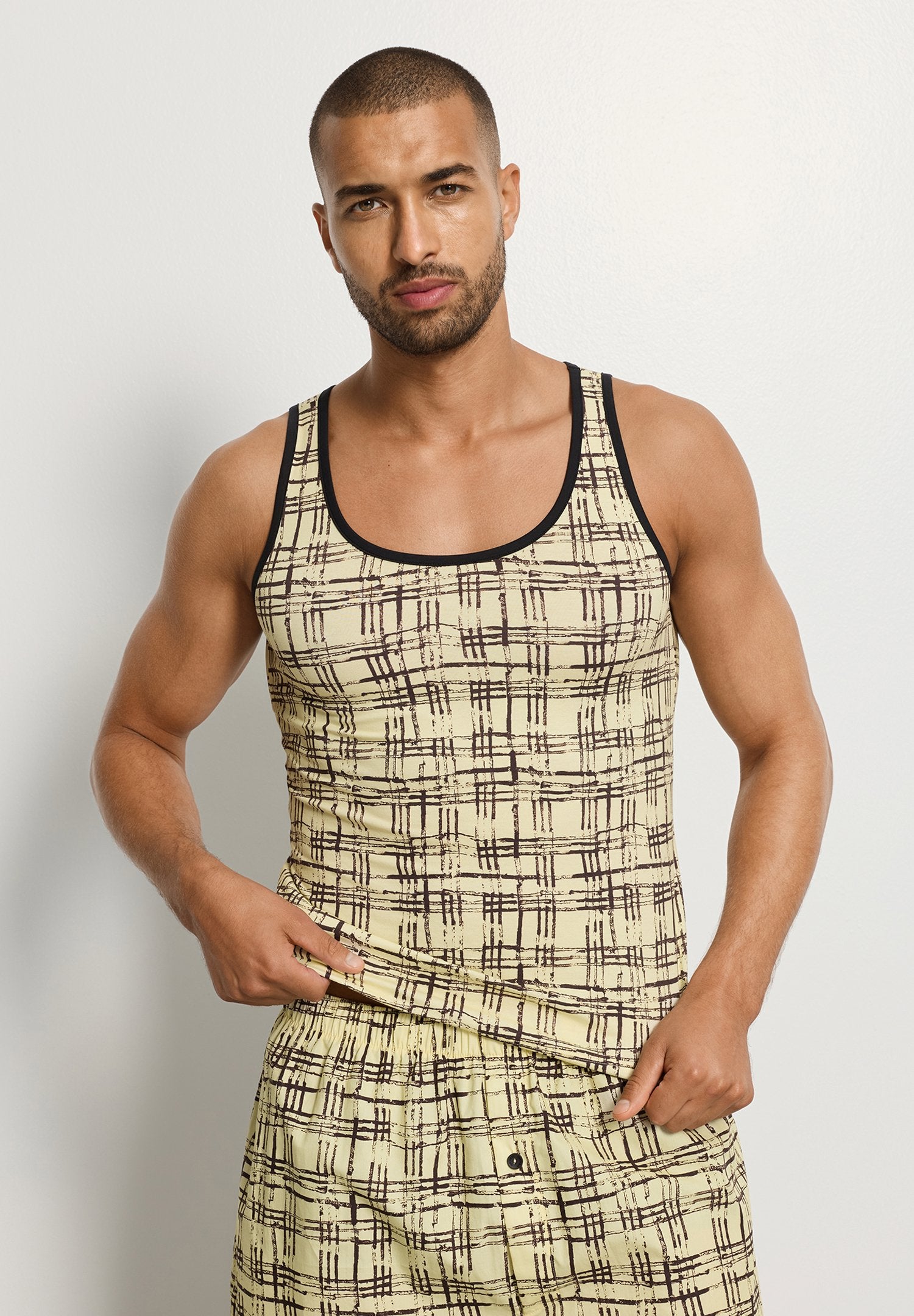 hanro-arthur-arbesser-tank-top-tartan-print-baumwolle image 3