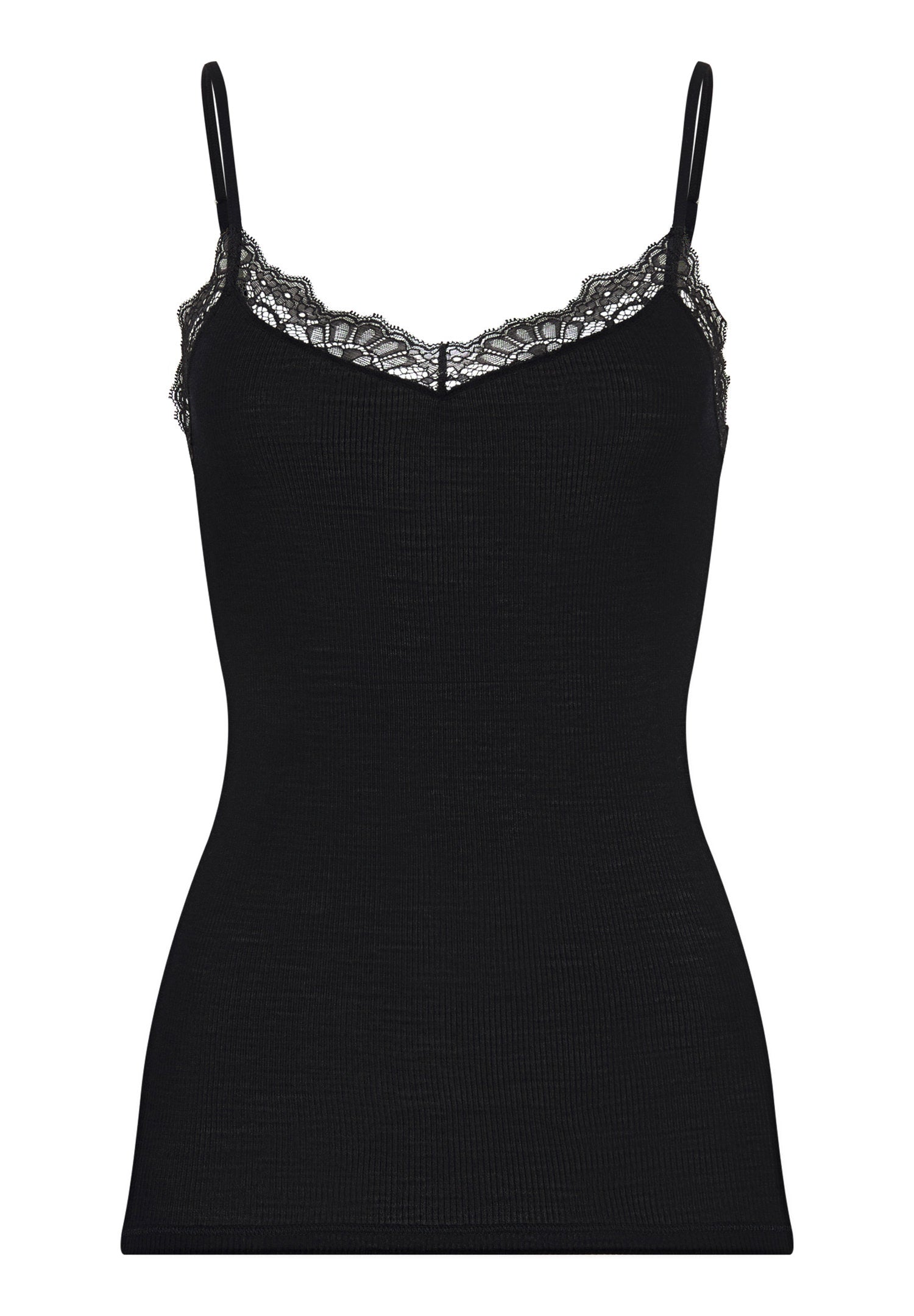 hanro-woolen-lace-spaghettitop-schwarz-wolle-seide-spitze image 1