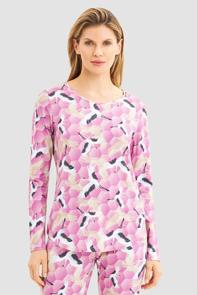 r-sch-be-happy-shirt-langarm-pink-schlafshirt-kraniche image 1