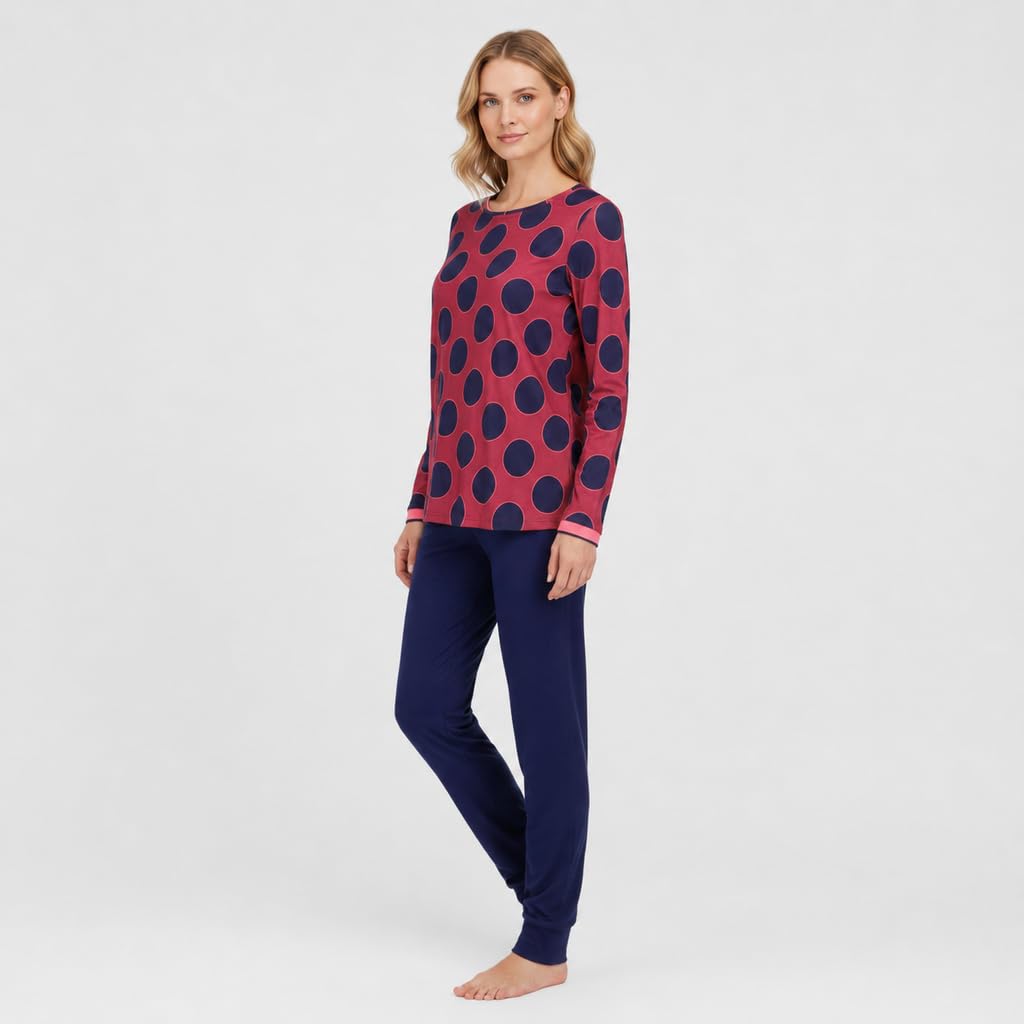 ringella-schlafanzug-langarm-polka-dots-burgund-pyjama-damen image 4