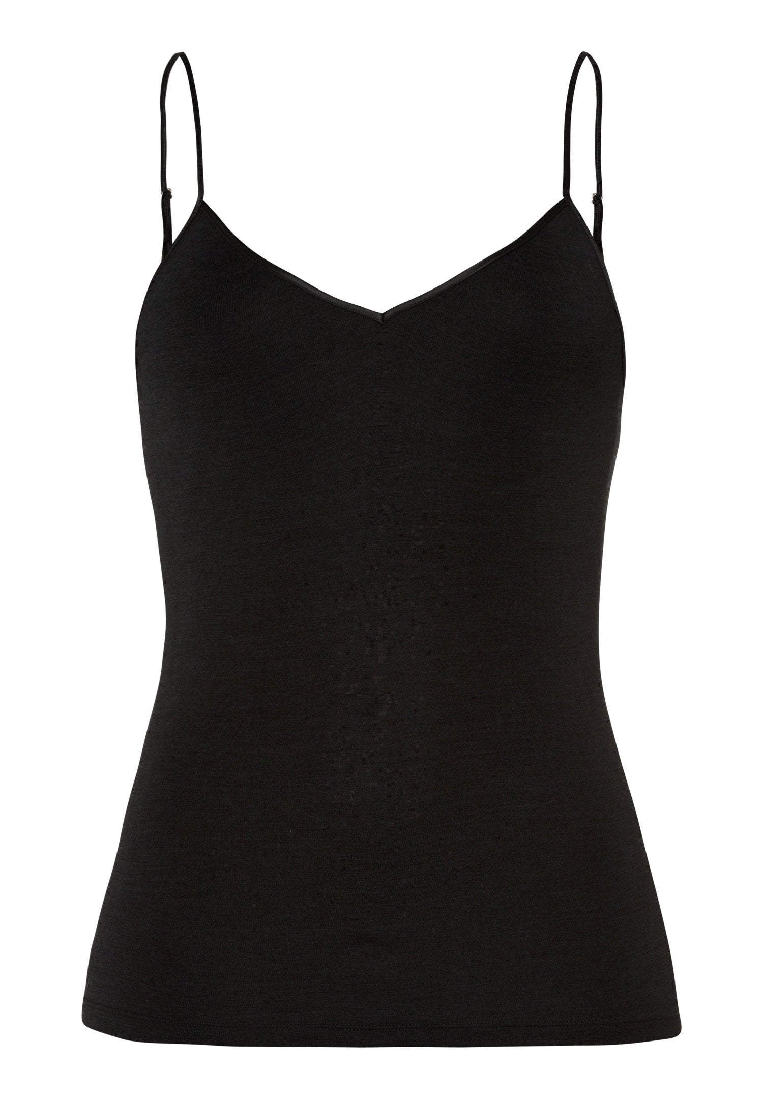 hanro-woolen-silk-spaghetti-top-schwarz-wolle-seide image 1