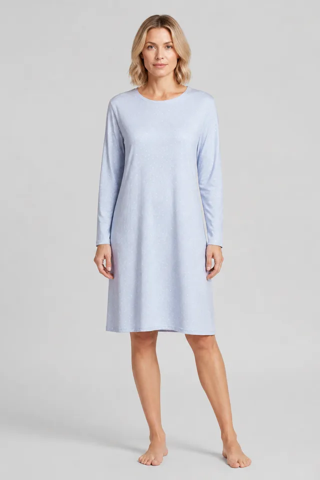 r-sch-be-happy-nachthemd-midi-blau-tupfendruck-baumwolle image 1