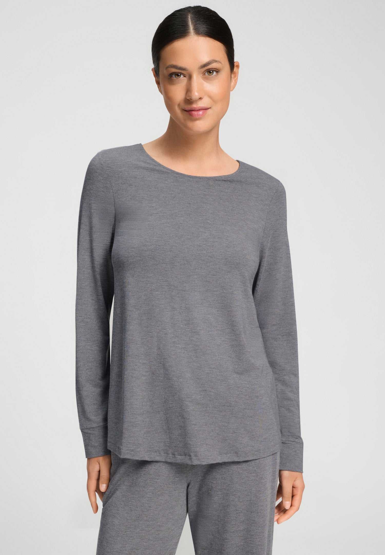 hanro-natural-elegance-langarm-shirt-stone-melange image 2