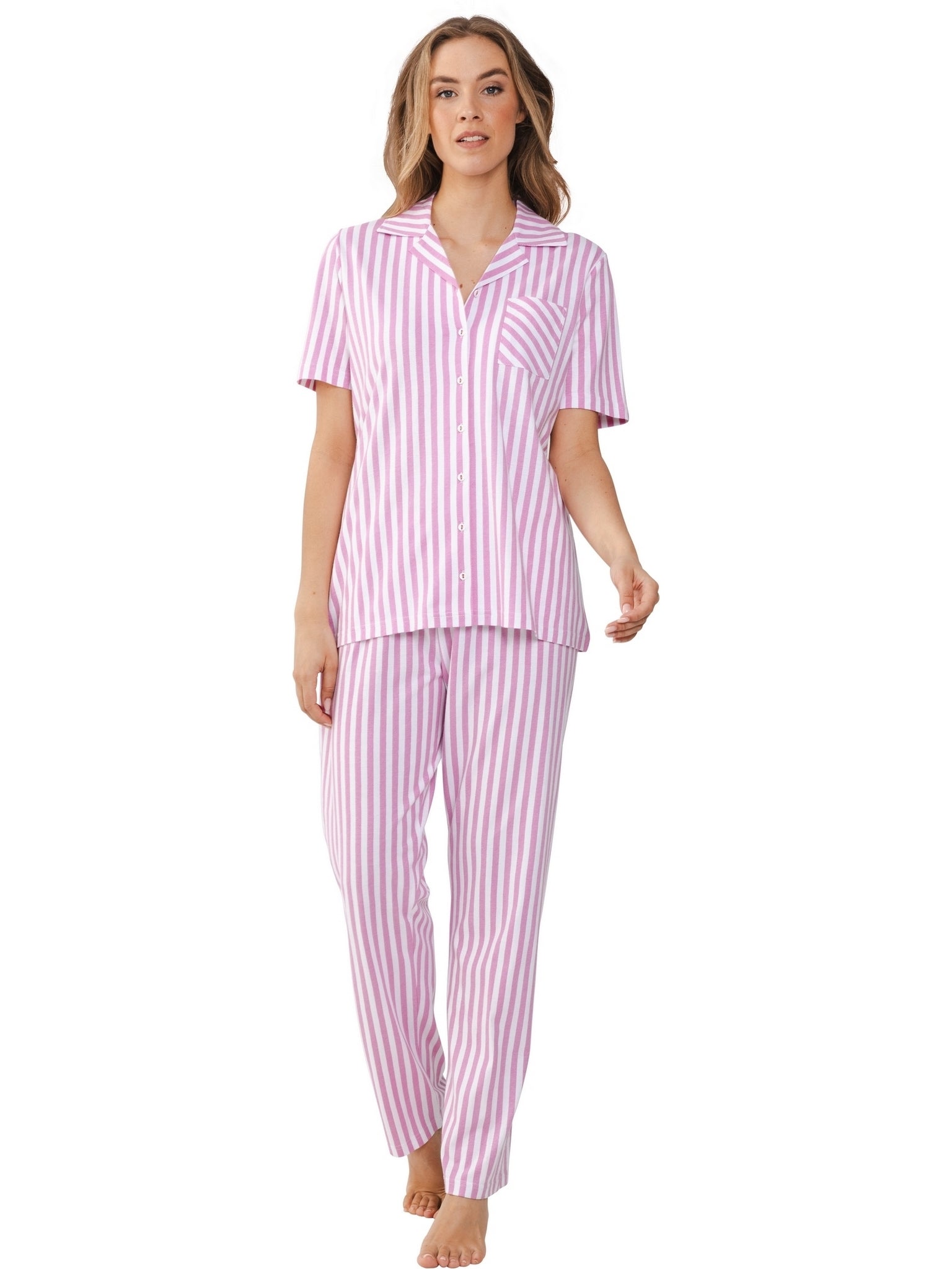pastunette-pink-dream-pyjama-rosa-gestreift-knopf-baumwolle image 2