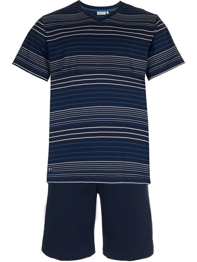 pastunette-shortama-shorty-pyjama-blau-gestreift-baumwolle image 1