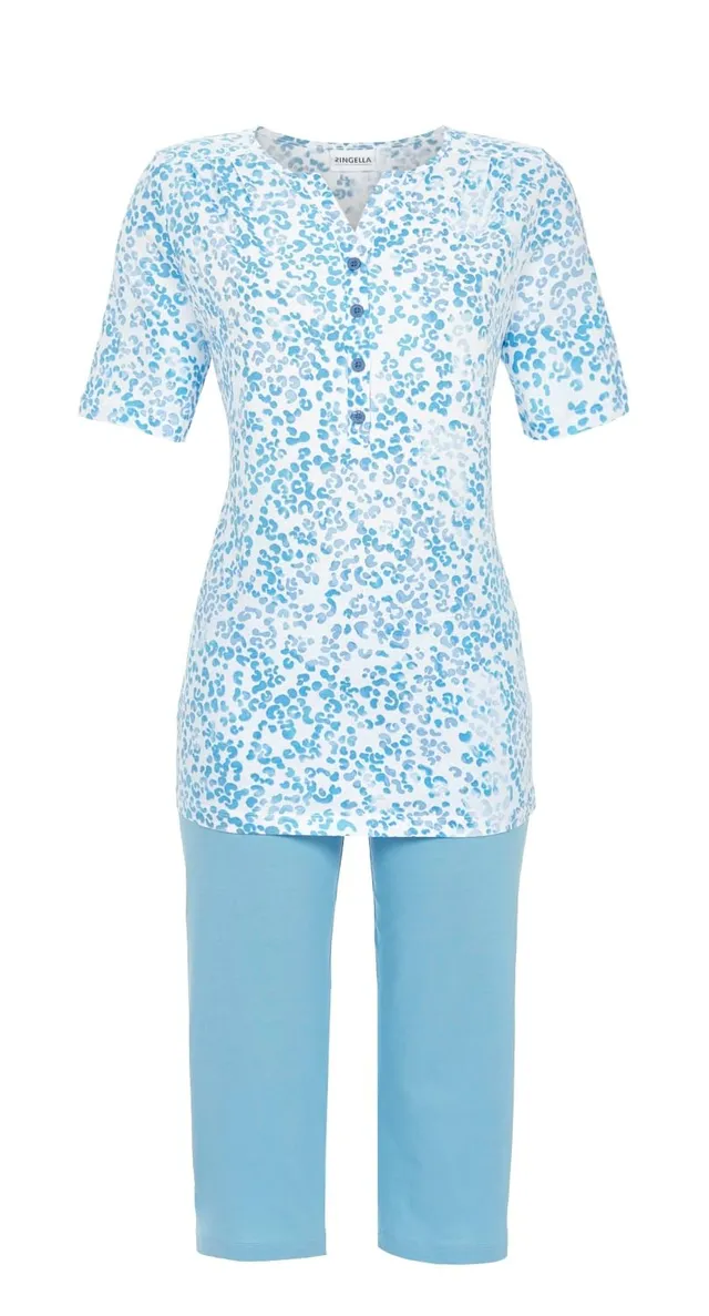 ringella-damen-schlafanzug-kurzarm-capri-leo-bleu-gr-36 image 1