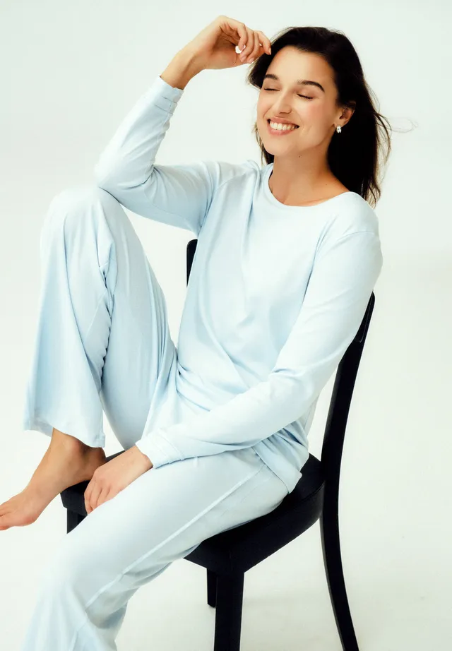 hanro-pilar-pyjama-damen-pastel-sky-baumwolle-interlock image 1