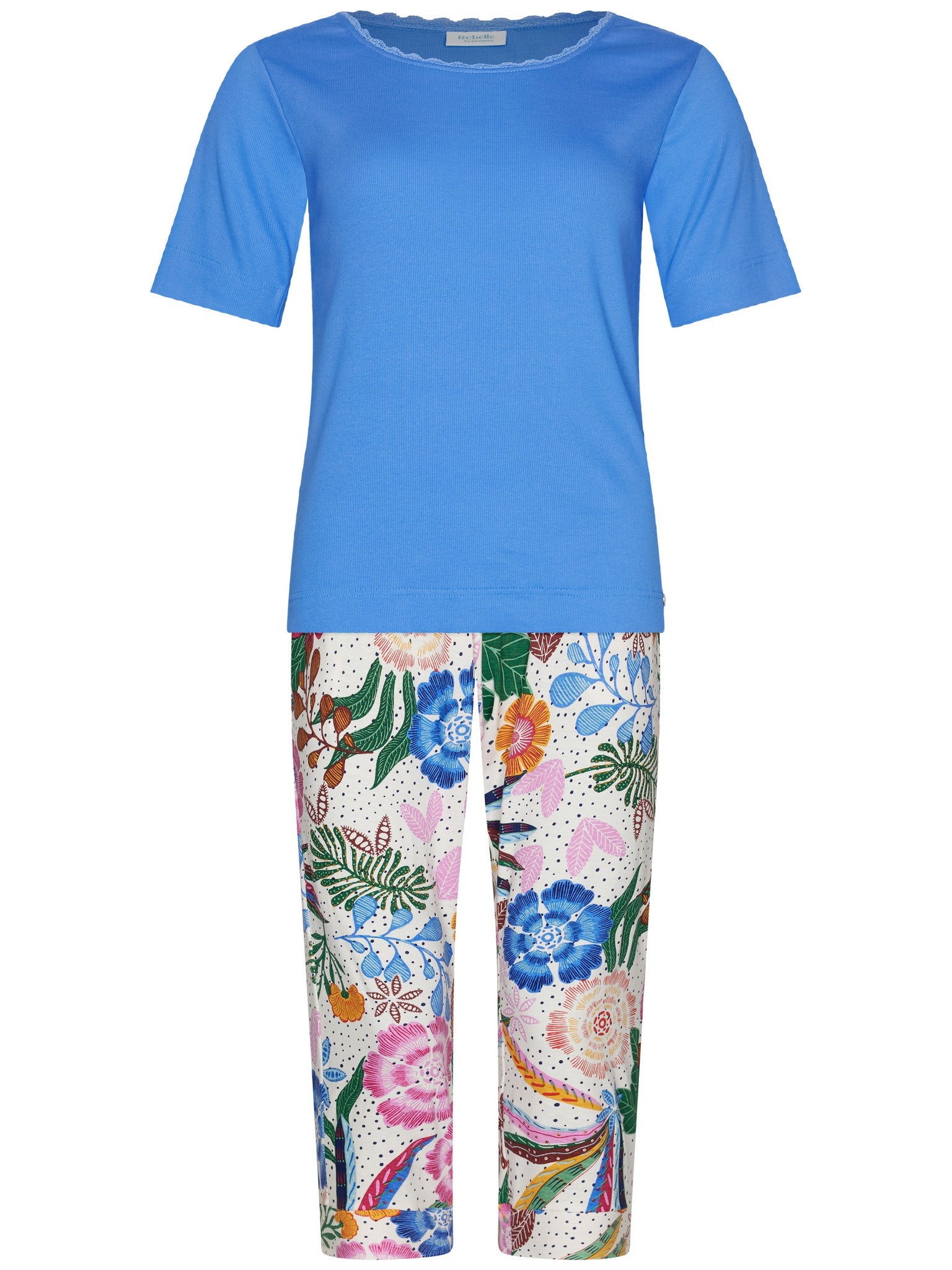 pastunette-myrebelle-tropic-blush-pyjama-blau-blumen-3-4-hose image 1