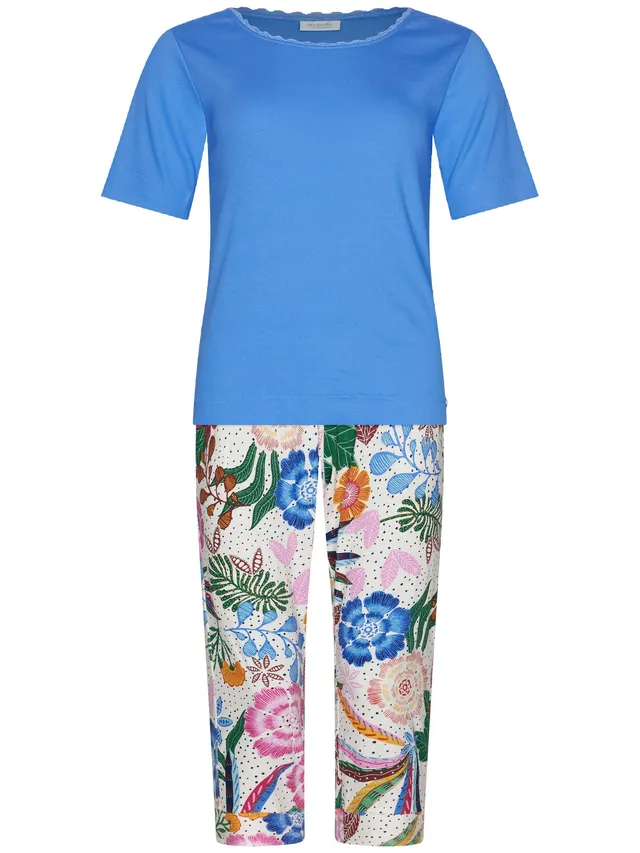 pastunette-myrebelle-tropic-blush-pyjama-blau-blumen-3-4-hose image 1